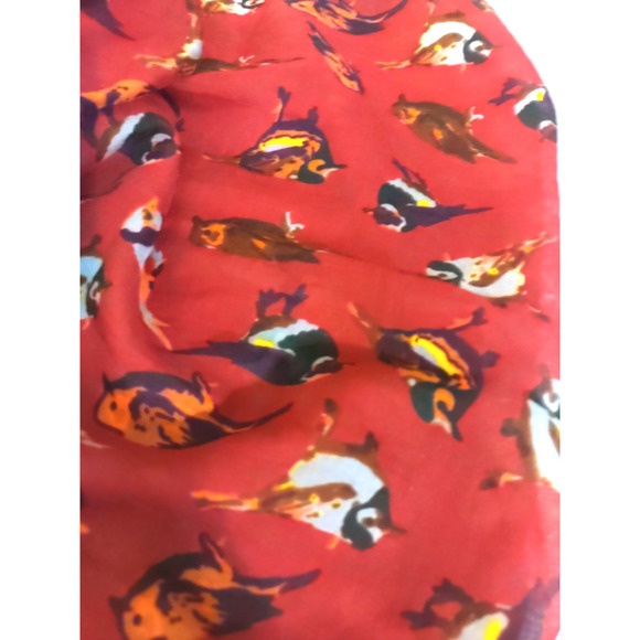 Mudd Scarf Rectangle 72" X 15" Tassels Birds Sparrows Bermuda Red Gray Black - Picture 3 of 10